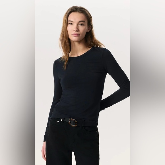 Rag & Bone Luca Long Sleeve Tee Black Size Large - Picture 1 of 8
